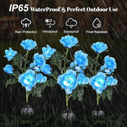 Solar Rose Lights Outdoor, 2 Pack with 14 Rose Flowers Waterproof Color Changing LED Flower Lights, Solar Powered Garden Stakes for Yard, Patio, Pathway Decor - Artificial Floral Decorative Lighting