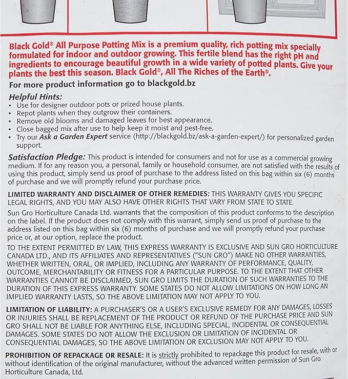 Sun Gro 13101022 Black Gold All Purpose Potting Mix with Fertilizer, 2 Cubic Feet