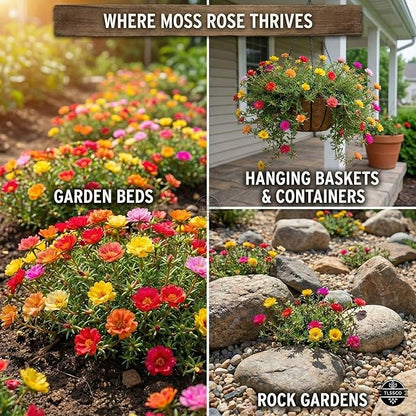 24500+ Moss Rose Seeds, Pack for 2026 USA Premium Non-GMO Flower Seeds Annual Flower for Ground Cover - Heat & Drought Tolerant Moss-Rose Purslane, Eleven O'clock