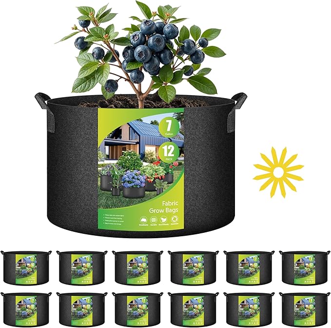 YSSOA Grow Bags 12 Pack 7 Gallon 300G Reusable Breathable Gardening Pots with Handles Non-Woven Fabric Plant Bags, Heavy Duty Planting Bags for Grow Tent Hydroponic & Outdoor Vegetables Tomatoes