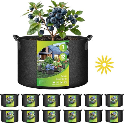 YSSOA Grow Bags 12 Pack 7 Gallon 300G Reusable Breathable Gardening Pots with Handles Non-Woven Fabric Plant Bags, Heavy Duty Planting Bags for Grow Tent Hydroponic & Outdoor Vegetables Tomatoes