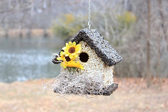 Edible Birdhouse - Birdseed Bird Feeder, Wooden Birds Houses Covered in Wild Bird Food, Squirrel Resistant Birds Feeders for Outside Hanging, Watching Gift for Garden Lovers, (SD)