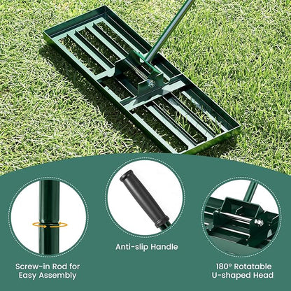 Goplus Lawn Leveling Rake, 30" x 10" Heavy Duty Level Lawn Tool w/ Ergonomic Handle for Soil, Effort-Saving Landscape Rake for Garden, Backyard, Golf Course, Farm, Pasture
