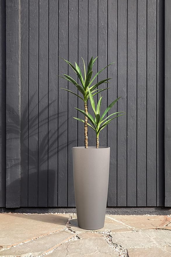 Veradek Mason Series Vega Planter - Round Tall Planter for Indoor or Outdoor Porch/Patio | Made from Plastic-Stone Composite with Drainage Holes | Modern Décor for, Flowers, Interior Plants