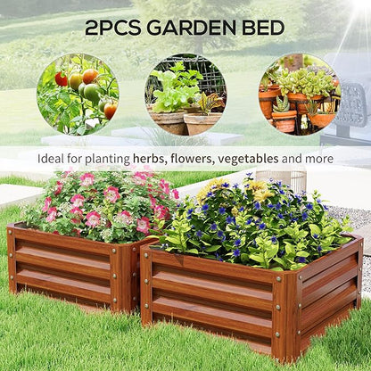 Outsunny 2 Piece Galvanized Raised Garden Bed, 2' x 2' x 1' Metal Planter Box, for Growing Vegetables, Flowers, Herbs, Succulents, Brown