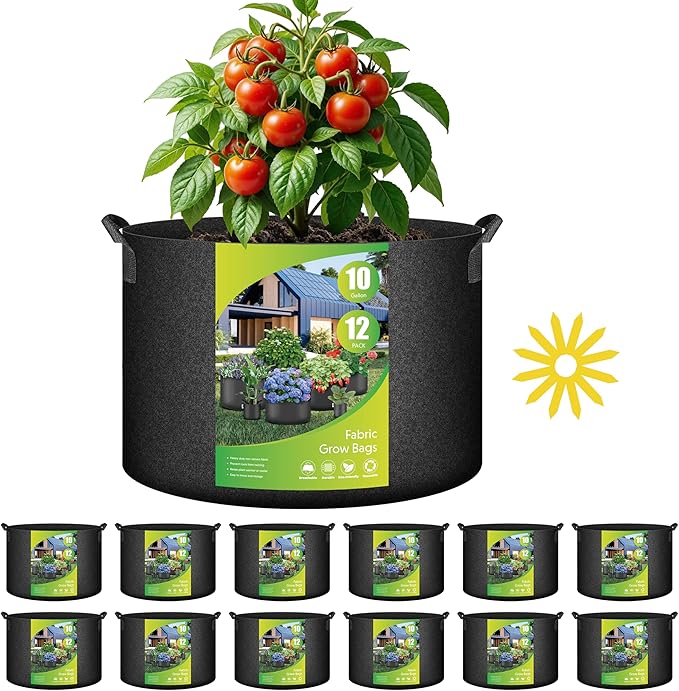 YSSOA Grow Bags 12 Pack 10 Gallon 300G Reusable Breathable Gardening Pots with Handles Non-Woven Fabric Plant Bags, Heavy Duty Planting Bags for Grow Tent Hydroponic & Outdoor Vegetables Tomatoes