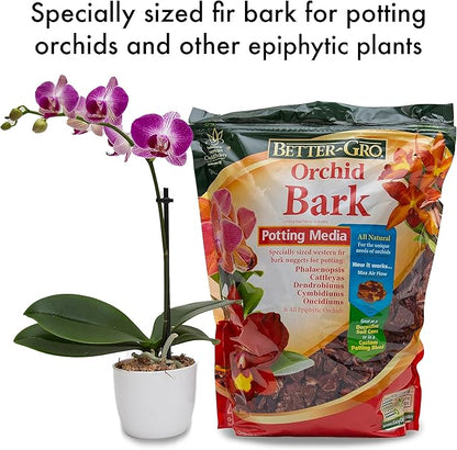Better-Gro Orchid Bark-Premium Grade Orchid Potting Medium for Potting,Repotting,Root Development,and Water Retention,Ideal for Phalaenopsis,Epiphytic Orchids,and Tropical Plants-4 Quarts,(Pack of 2)