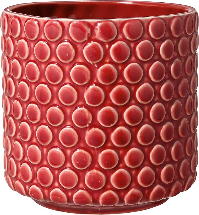 Bloomingville Stoneware Flower Pot with Polka Dots, Red Planter, 5"