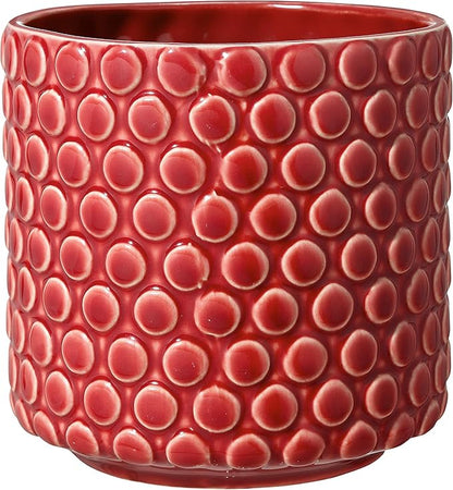 Bloomingville Stoneware Flower Pot with Polka Dots, Red Planter, 5"