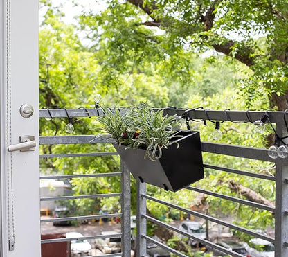 BIRDROCK HOME 2pk Metal Railing Planter - Black Balcony Flower Box - Deck Rail Boxes - House Apartment Plant Pot