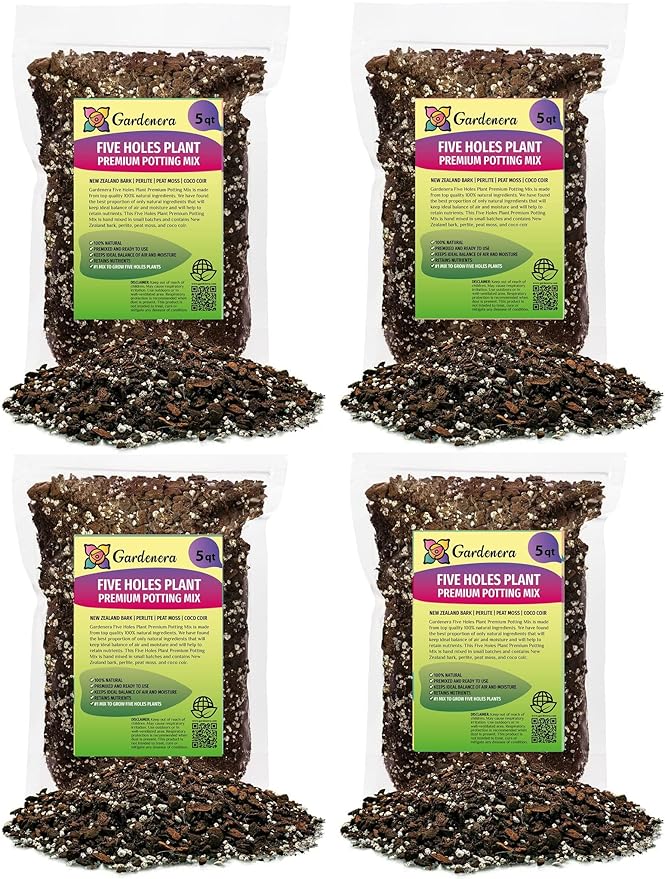 GARDENERA Five Holes Monstera Soil Mix - Trusted by Experts for Strong and Healthy Plants - 20 Quart (4 Bags of 5 Quart)