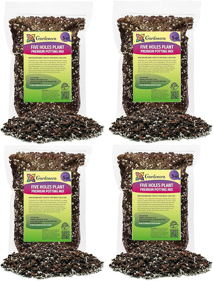 GARDENERA Five Holes Monstera Soil Mix - Trusted by Experts for Strong and Healthy Plants - 20 Quart (4 Bags of 5 Quart)