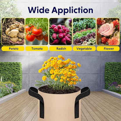 iPower 5 Pack 1 Gallon Tan Grow Bags, Garden Planting Nonwoven Fabric Pots with Reinforced Handle, Heavy Duty and Aeration Planter Pot for Tomato, Fruits, Vegetables and Flowers