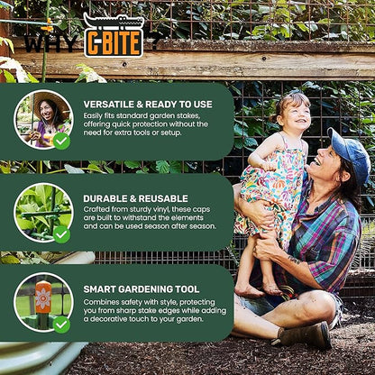 Garden Stake Safety Caps | Vinyl Covers for Sharp Stake Tips | Fits 7/16” Plant Support Stakes | Durable Gardening Caps for Plant Protection (12 Pack - Incognito Green)