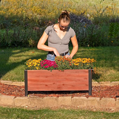 Sunnydaze Acacia Wood Rectangular Planter Box - 14.75" H Wooden Raised Garden Bed with Removable Polyethylene Planter Bag - Brown