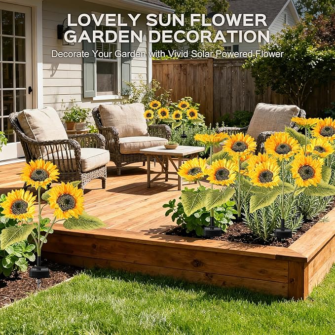 3 Pack Solar Garden Lights Outdoor, 2 Lighting Modes Warm White LED Waterproof Solar Powered Sun Flowers Landscape Light for Outside Yard, Patio, Pathway Decorative, Décor, Gifts