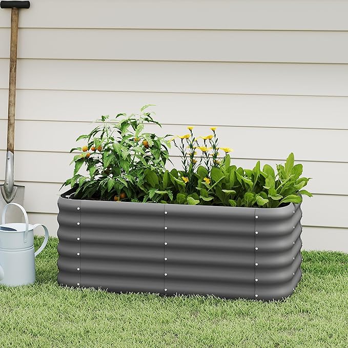 DDK Galvanized Raised Garden Bed, Outdoor Planter Bed, 4x2x1.5ft Metal Planter Box for Gardening and Planting,GD