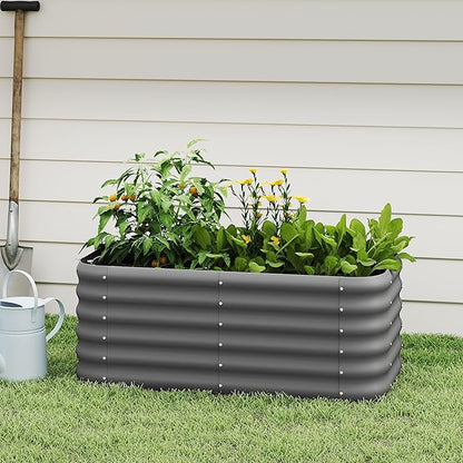 DDK Galvanized Raised Garden Bed, Outdoor Planter Bed, 4x2x1.5ft Metal Planter Box for Gardening and Planting,GD