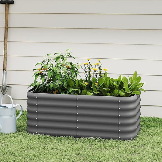 DDK Galvanized Raised Garden Bed, Outdoor Planter Bed, 4x2x1.5ft Metal Planter Box for Gardening and Planting,GD