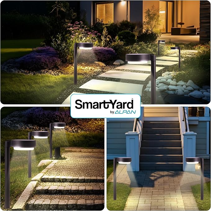 Solar Pathway Light Outdoor (Warm White) - 4 Pack - with Integrated Solar Panel, Weather-Resistant Die-Cast Aluminum, LED Path Light for Garden, Yard, or Patio – Easy Stake Installation, Outdoor Use