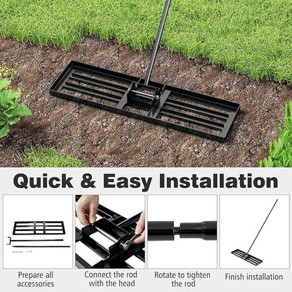 36" x 10" Lawn Leveling Rake, Heavy Duty Landscape Rake with 67" Handle, Non-Slip Grip & Flat Head, Space-Saving Lawn Level Tool for Garden, Backyard, Golf Course & Sports Field(Black)