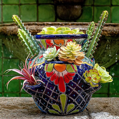 Evergreen Garden Talavera Mexican Strawberry Pottery Ceramic 10 inch Plant Pots | Flower Pots for Indoor Plants | Succulent Planters (10 in. Royal Blue)