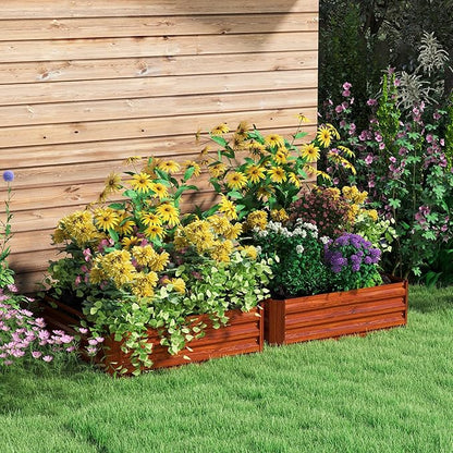 Outsunny 2 Piece Galvanized Raised Garden Bed, 3.3' x 3.3' x 1' Metal Planter Box for Growing Vegetables, Flowers, Herbs, Succulents, Dark Brown