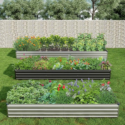 2PCS 12x3x1ft Galvanized Raised Garden Bed Kit,Metal Planter Box for Vegetables,Flowers,Herbs Durable Rust-Resistant Patio Gardening Beds,Silver