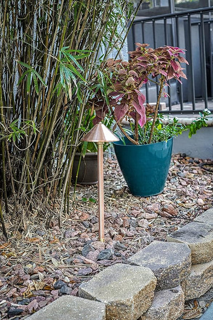 VOLT Conehead 12V Copper Path Light (7" Shade, 25" Tall) for Low Voltage Landscape Lighting on Outdoor Pathway, Walkway, Garden, Driveway or Patio
