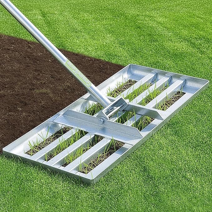 Lawn Leveling Rake 30″ x 10″ – Heavy Duty Carbon Steel Ground Leveler Tool for Yard, Soil, Sand & Grass – Professional Landscape Rake for Lawn, Garden & Golf Course