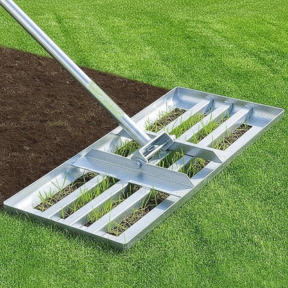 Lawn Leveling Rake 30″ x 10″ – Heavy Duty Carbon Steel Ground Leveler Tool for Yard, Soil, Sand & Grass – Professional Landscape Rake for Lawn, Garden & Golf Course