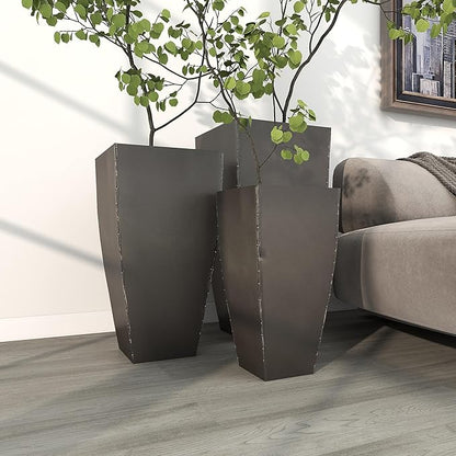 Deco 79 Metal Indoor Outdoor Planter Large Planter Pot with Tapered Base, Set of 3 Planters 20", 25", 30"H, Dark Gray