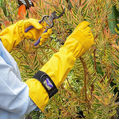 GORILLA EASY CONNECT Gardening Gloves Lightweight Tough Heavy Duty Long Sleeve Leather Pruning Gloves with Adjustable Strap