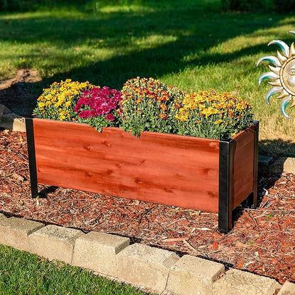 Sunnydaze Acacia Wood Rectangular Planter Box - 14.75" H Wooden Raised Garden Bed with Removable Polyethylene Planter Bag - Brown