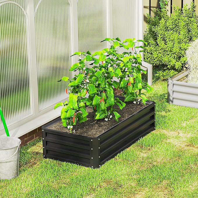 Outsunny Galvanized Raised Garden Bed, 4' x 2' x 1' Metal Planter Box, for Growing Vegetables, Flowers, Herbs, Succulents, Gray
