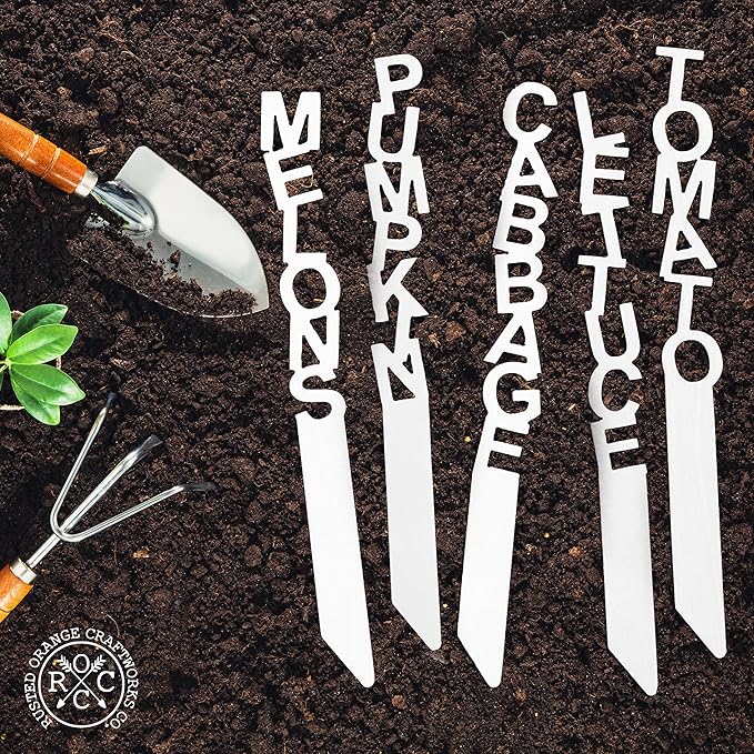ROCC RUSTED ORANGE CRAFTWORKS CO. 15" Spell It Out Metal Garden Markers -Plant labels -Garden Labels -Plant Markers -Plant labels for outdoor garden waterproof -Plant tags -Plant tags and labels