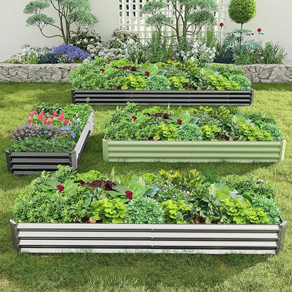 2PCS 8x2x1FT Galvanized Raised Garden Bed Kit, Galvanized Planter Raised Garden Boxes Outdoor, Large Metal Raised Garden Beds for Vegetables-Grey