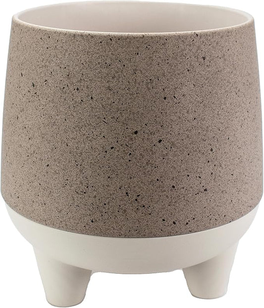 The HC Companies 8 Inch Orion Self Watering Planter - Lightweight Indoor Plastic Plant Pot for Herbs and Flowers, Greige