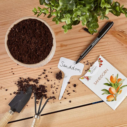 OwnGrown Plant Markers: 120 Plastic Plant Name Tags and Weatherproof Marker Pen – Plant Labels Wooden – Seedling Labels – Gardening Name Tags