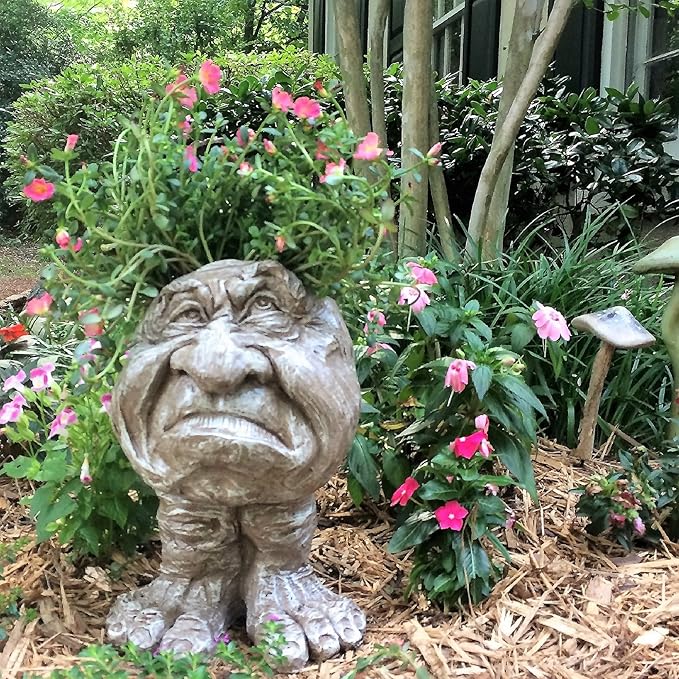 homestyles Stone Wash Grumpy & Granny Joy The Muggly Face Statue Planter