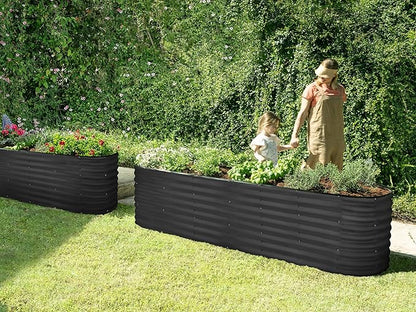 Plant & Plot Galvanized Raised Garden Beds Outdoor // 8×2×2 ft Planter Raised Beds for Gardening, Vegetables, Flowers (Black) // Large Metal Garden Box // Patented Tool-Free Design