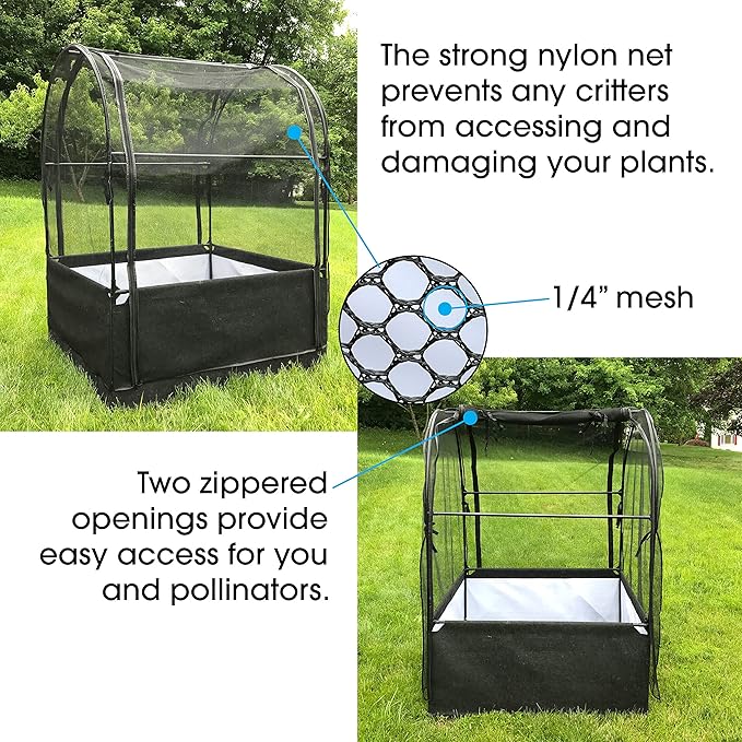 SIMPO 3-in-1 Garden System: Fabric Raised Garden Bed + Greenhouse Cover + Protective Net (44” x 44” x 61”)