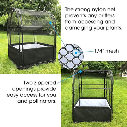 SIMPO 3-in-1 Garden System: Fabric Raised Garden Bed + Greenhouse Cover + Protective Net (44” x 44” x 61”)