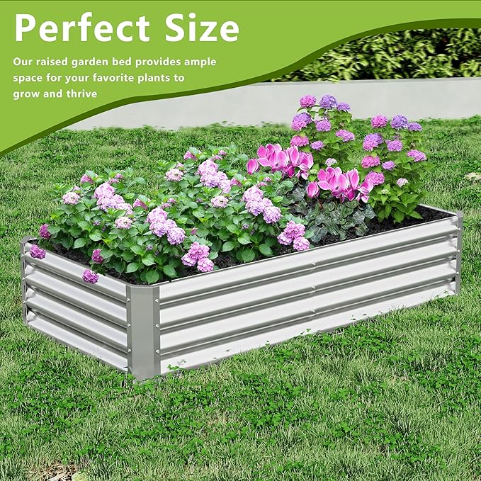 2PCS 4x2x1FT Galvanized Raised Garden Bed Kit, Galvanized Planter Raised Garden Boxes Outdoor, Large Metal Raised Garden Beds for Vegetables-Silver