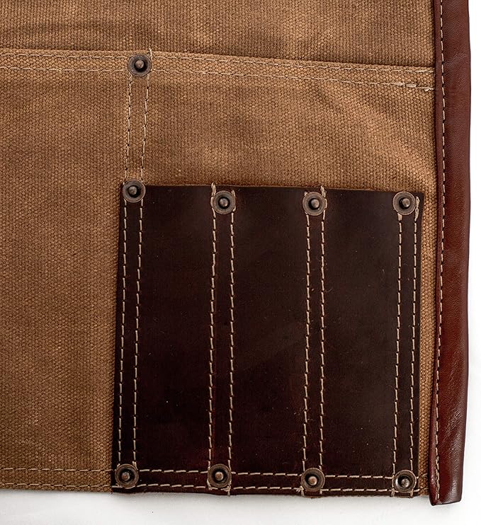 Luchuan Waterproof Waxed Canvas Tool Apron With the Adjustable Genuine Leather Belt (Khaki)