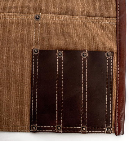 Luchuan Waterproof Waxed Canvas Tool Apron With the Adjustable Genuine Leather Belt (Khaki)