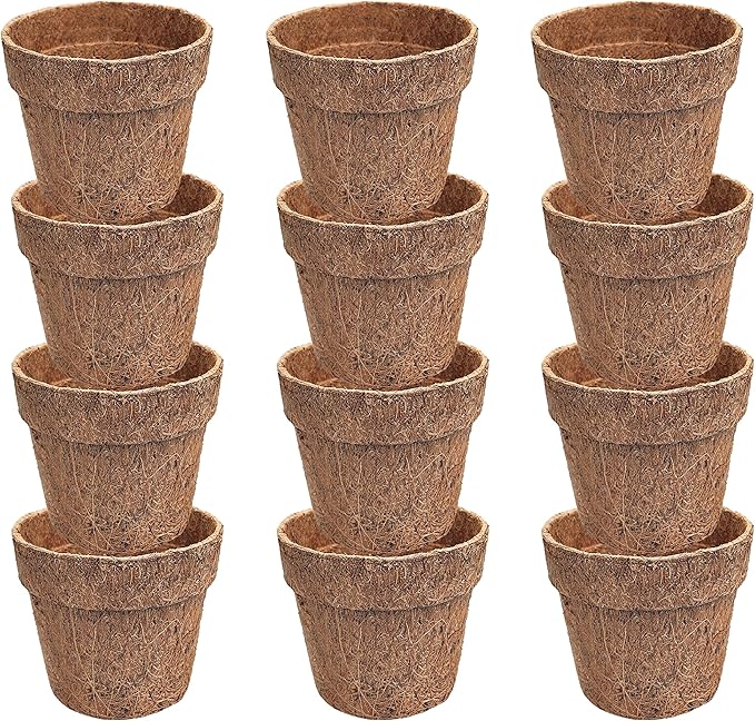 Deepthi 4-Inch Coco Coir Nursery Pots – Pack of 12 Biodegradable Seed Starter Cups – Organic Coir Peat Pots for Seedlings, Herbs, Indoor/Outdoor Gardening – Eco-Friendly Planting Pots