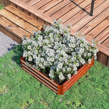 Outsunny 2 Piece Galvanized Raised Garden Bed, 3.3' x 3.3' x 1' Metal Planter Box for Growing Vegetables, Flowers, Herbs, Succulents, Dark Brown