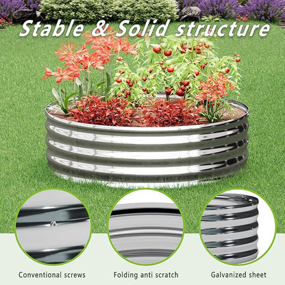 2PCS 2x2x1FT Galvanized Raised Garden Bed Kit,Vegetable Boxes-Round Metal Flower Box,Large Planter Raised Beds Outdoor Garden for Planting,Fruit,Herb-Silver