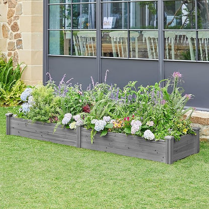 Topeakmart 95 x 25 x 11inches Wooden Elevated Raised Garden Bed 8x2ft Raised Kit Divisible - Garden Planter Boxes for Vegetables Outdoor Outside, Gray